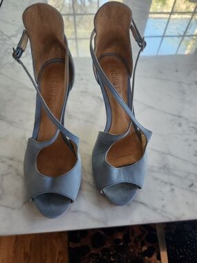 SCHUTZ Blue Leather Open-Toe Slingback "2 3/4" Heels